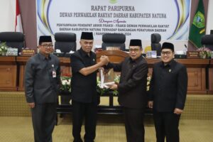 Read more about the article Bupati Natuna Hadiri Rapat Paripurna Penyampaian Pendapat Akhir Fraksi DPRD Natuna Terhadap Ranperda Tahun Anggaran 2024